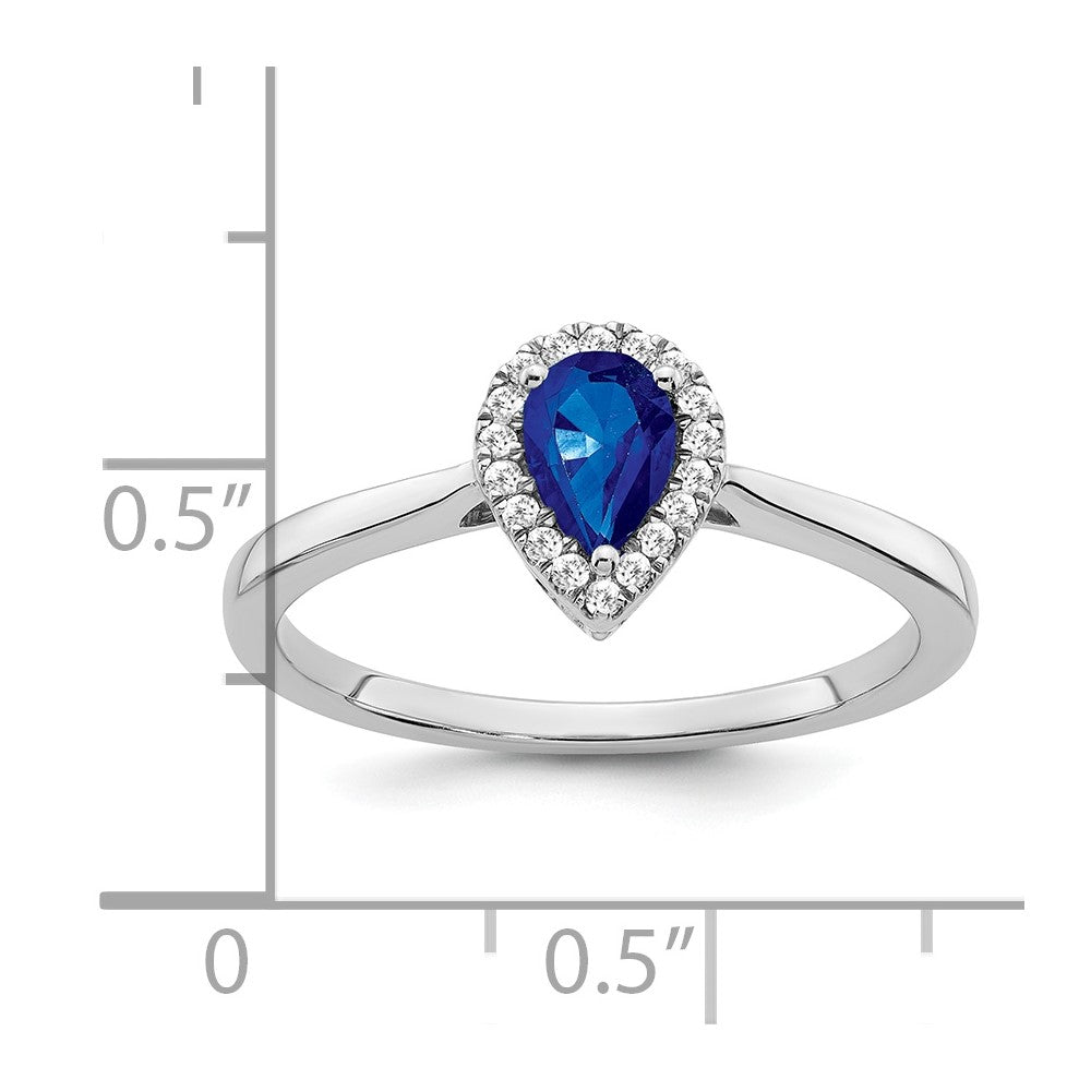 14K Weißgold Ring mit Tropfen-Saphir und echten Diamanten im Halo-Design