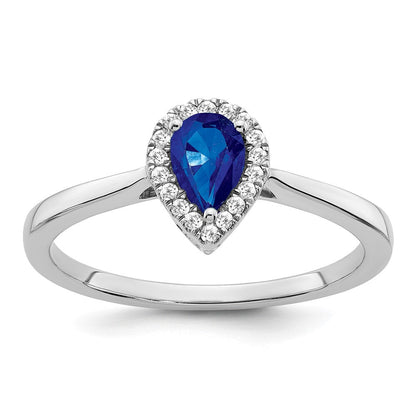 14K Weißgold Ring mit Tropfen-Saphir und echten Diamanten im Halo-Design