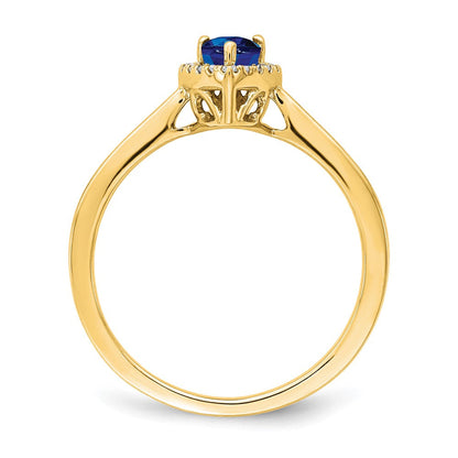 14K Gelbgold Ring mit Saphir im Birnenschliff und Diamant-Halo
