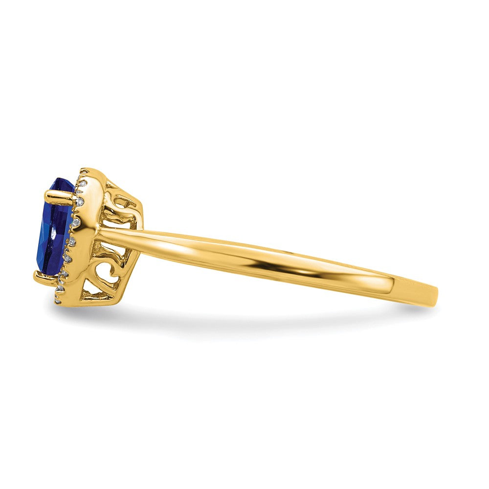14K Gelbgold Ring mit Saphir im Birnenschliff und Diamant-Halo