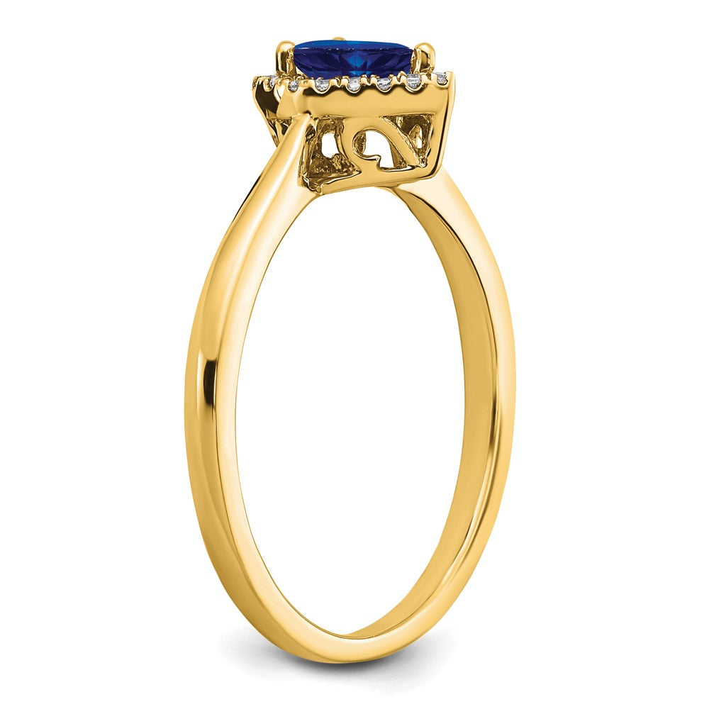 14K Gelbgold Ring mit Saphir im Birnenschliff und Diamant-Halo