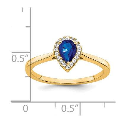 14K Gelbgold Ring mit Saphir im Birnenschliff und Diamant-Halo