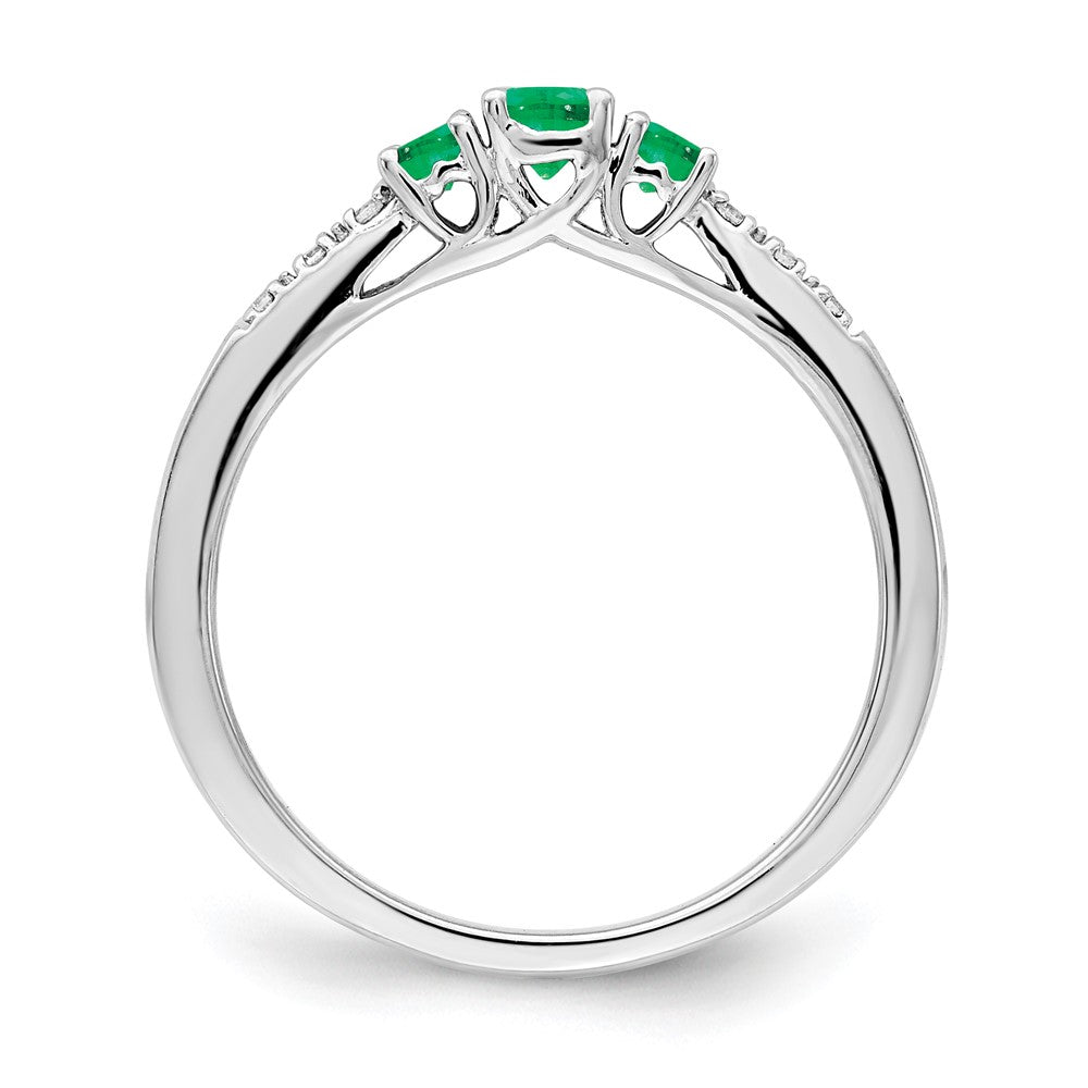 14K Weißgold Ring mit Smaragd und echten Diamanten im 3-Stein-Design