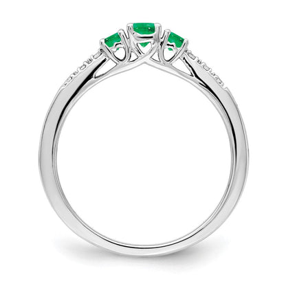 14K Weißgold Ring mit Smaragd und echten Diamanten im 3-Stein-Design