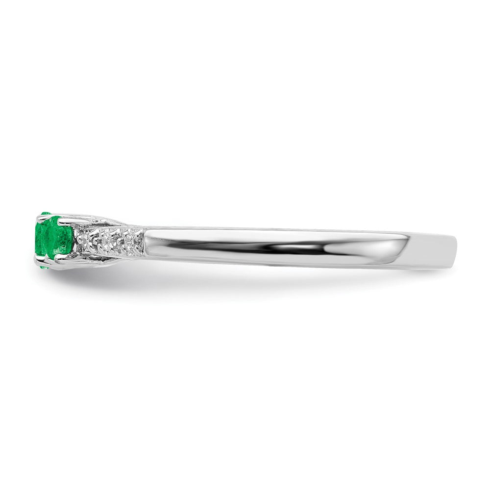 14K Weißgold Ring mit Smaragd und echten Diamanten im 3-Stein-Design