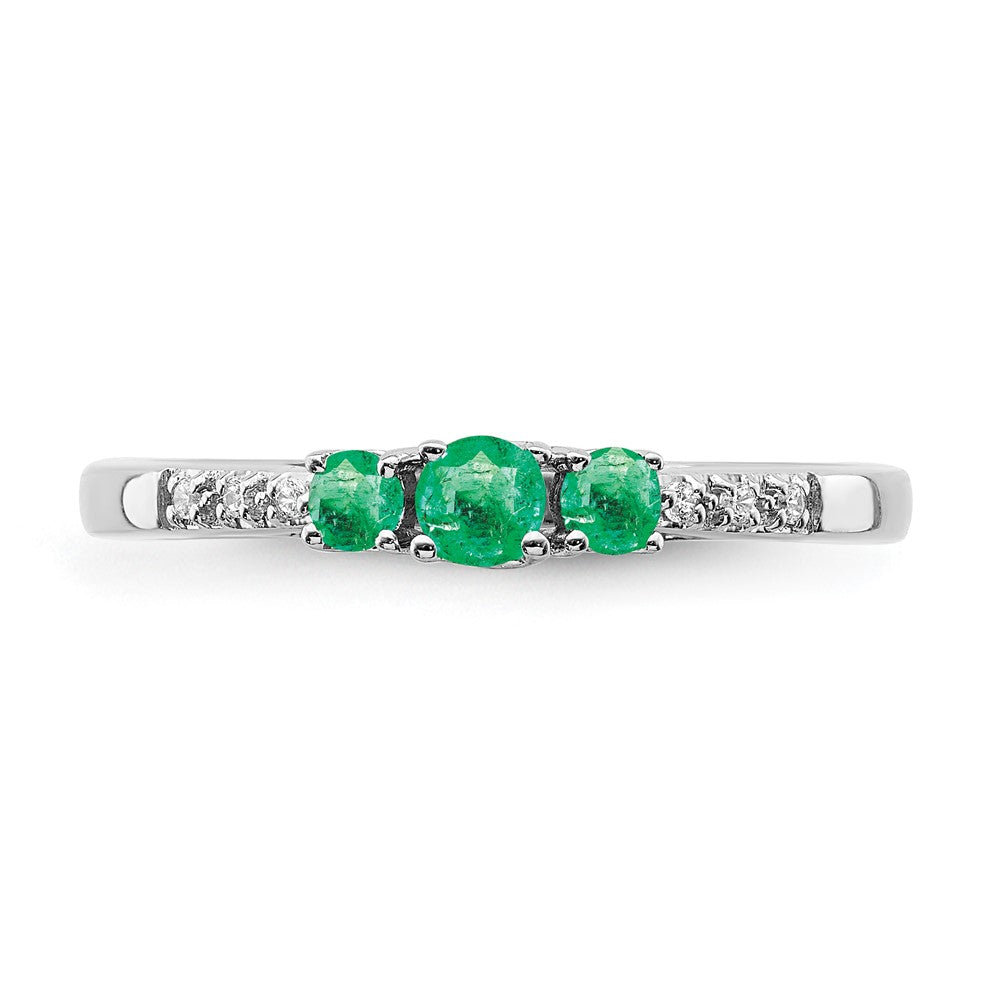 14K Weißgold Ring mit Smaragd und echten Diamanten im 3-Stein-Design