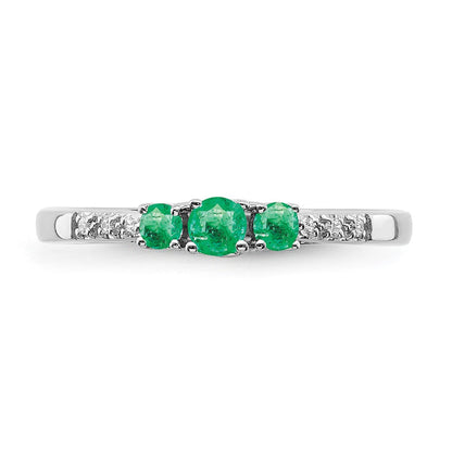 14K Weißgold Ring mit Smaragd und echten Diamanten im 3-Stein-Design