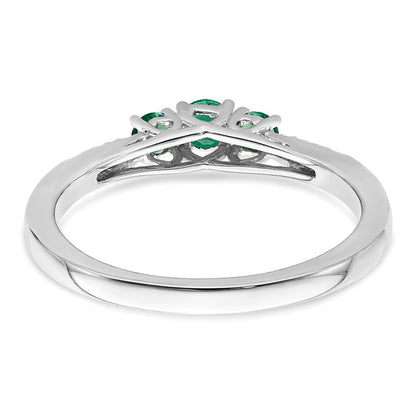 14K Weißgold Ring mit Smaragd und echten Diamanten im 3-Stein-Design