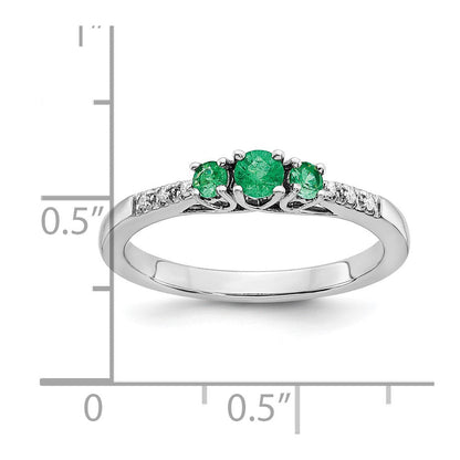 14K Weißgold Ring mit Smaragd und echten Diamanten im 3-Stein-Design
