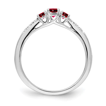 14K Weißgold Ring mit Rubin und echtem Diamant, dreisteinig