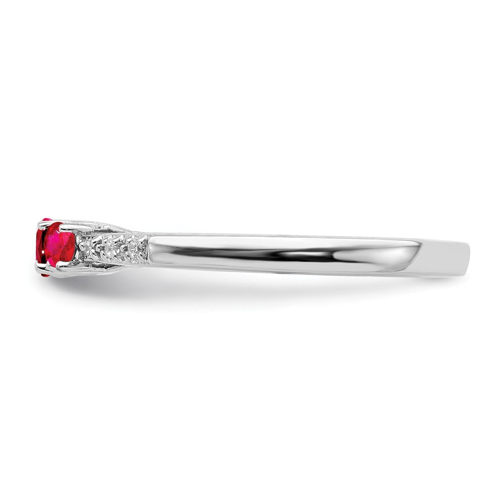 14K Weißgold Ring mit Rubin und echtem Diamant, dreisteinig