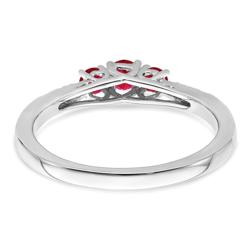 14K Weißgold Ring mit Rubin und echtem Diamant, dreisteinig