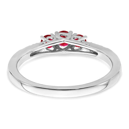 14K Weißgold Ring mit Rubin und echtem Diamant, dreisteinig
