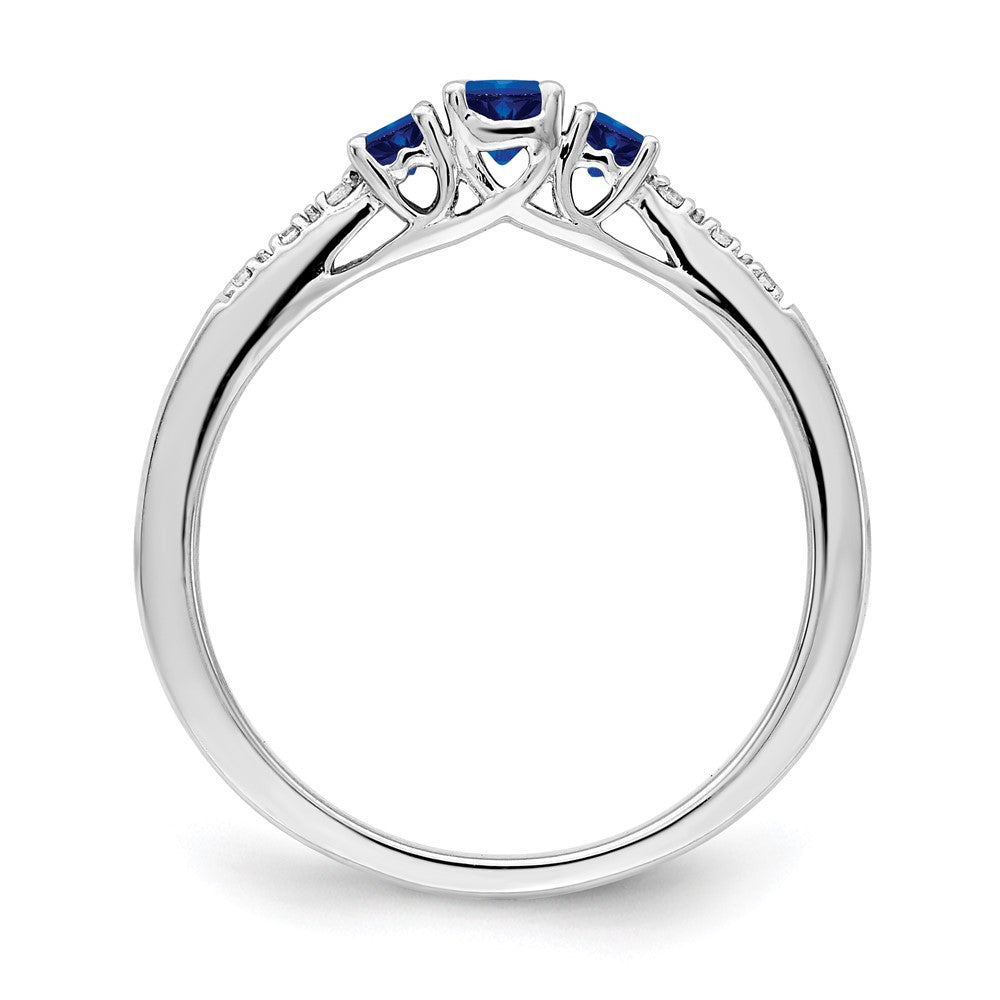 14K Weißgold Ring mit Saphir und echten Diamanten im 3-Stein-Design