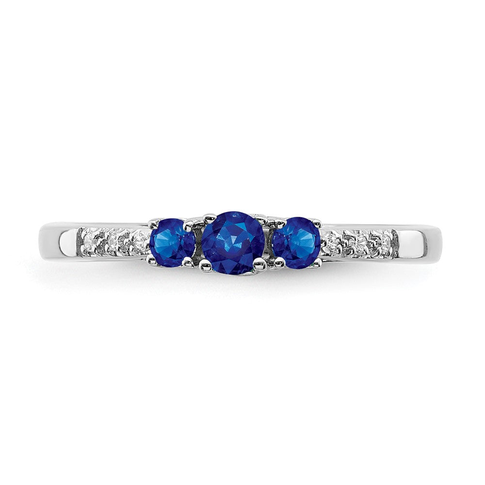14K Weißgold Ring mit Saphir und echten Diamanten im 3-Stein-Design
