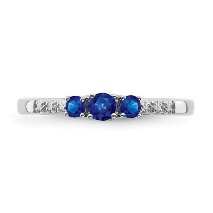 14K Weißgold Ring mit Saphir und echten Diamanten im 3-Stein-Design