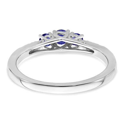 14K Weißgold Ring mit Saphir und echten Diamanten im 3-Stein-Design
