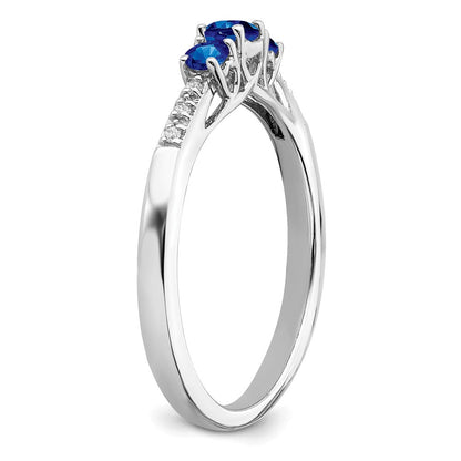 14K Weißgold Ring mit Saphir und echten Diamanten im 3-Stein-Design