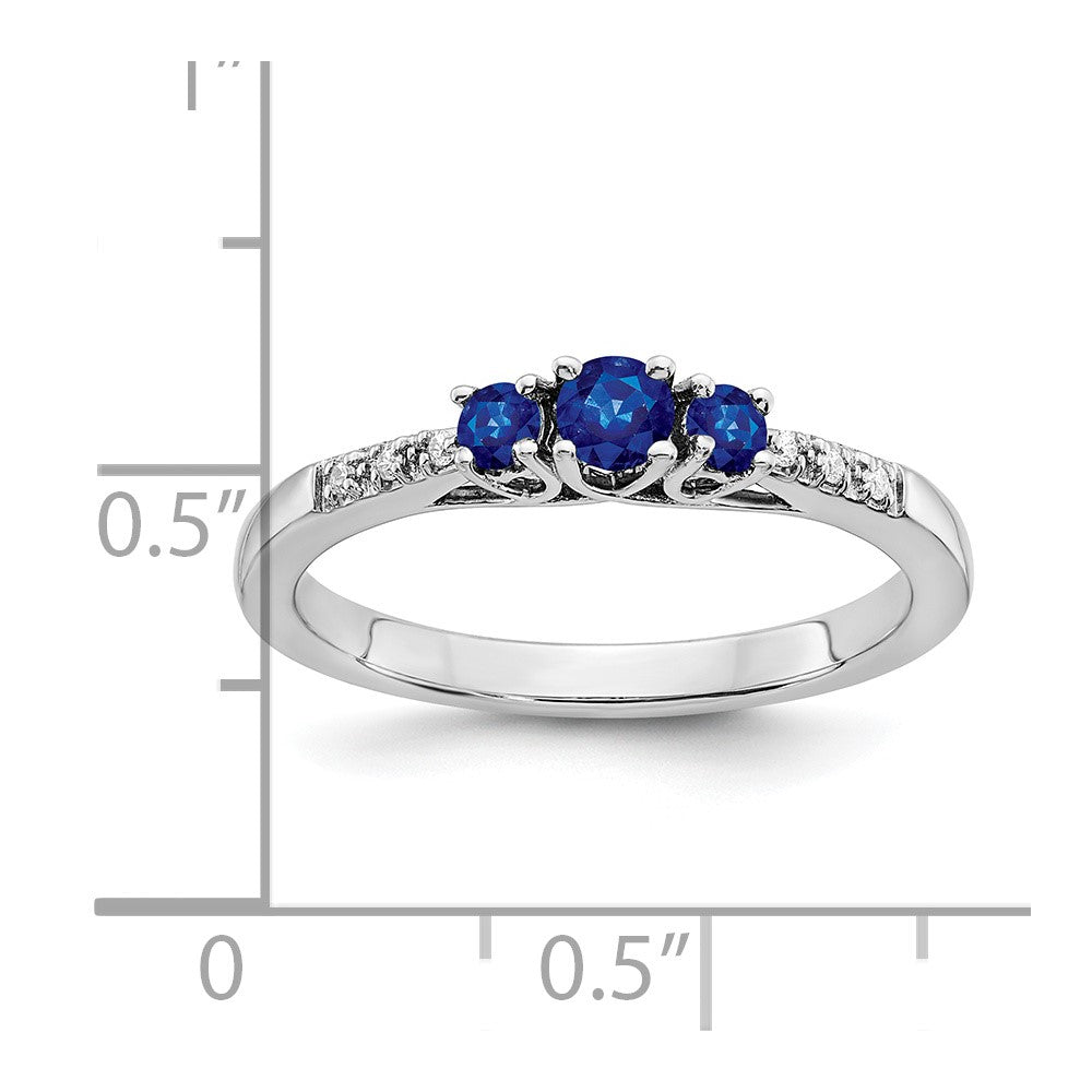 14K Weißgold Ring mit Saphir und echten Diamanten im 3-Stein-Design