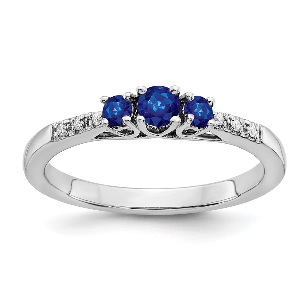 14K Weißgold Ring mit Saphir und echten Diamanten im 3-Stein-Design