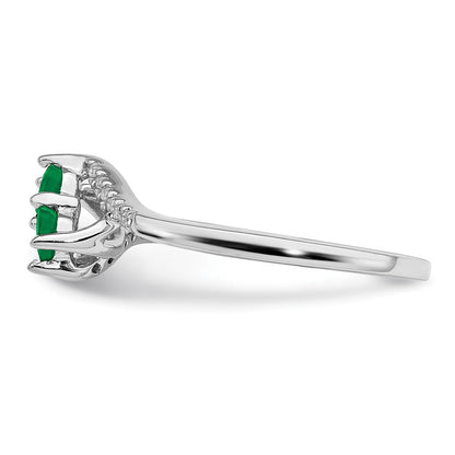 14K Weißgold Ring mit Smaragd und echtem Diamant, zweisteinig, Bypass-Design