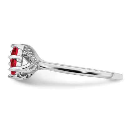 14K Weißgold Ring mit Rubin und echtem Diamant im Bypass-Design, 2 Steine