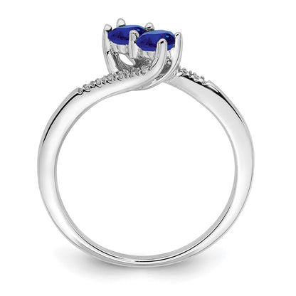 14K Weißgold Ring mit Saphir und echtem Diamant, 2 Steine, Bypass-Design
