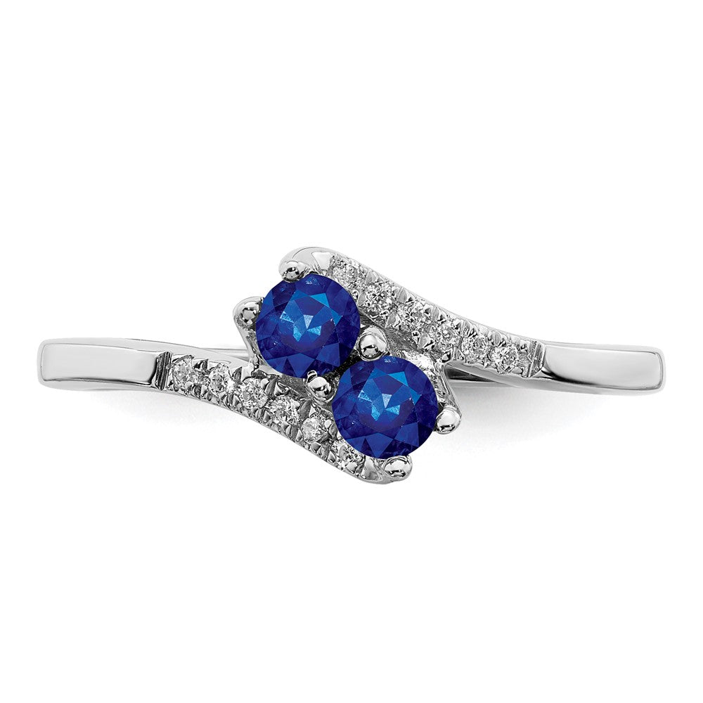 14K Weißgold Ring mit Saphir und echtem Diamant, 2 Steine, Bypass-Design