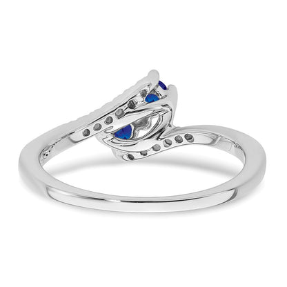 14K Weißgold Ring mit Saphir und echtem Diamant, 2 Steine, Bypass-Design