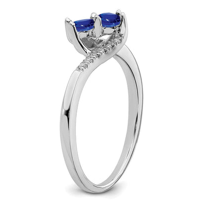 14K Weißgold Ring mit Saphir und echtem Diamant, 2 Steine, Bypass-Design