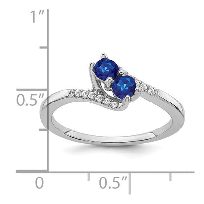 14K Weißgold Ring mit Saphir und echtem Diamant, 2 Steine, Bypass-Design
