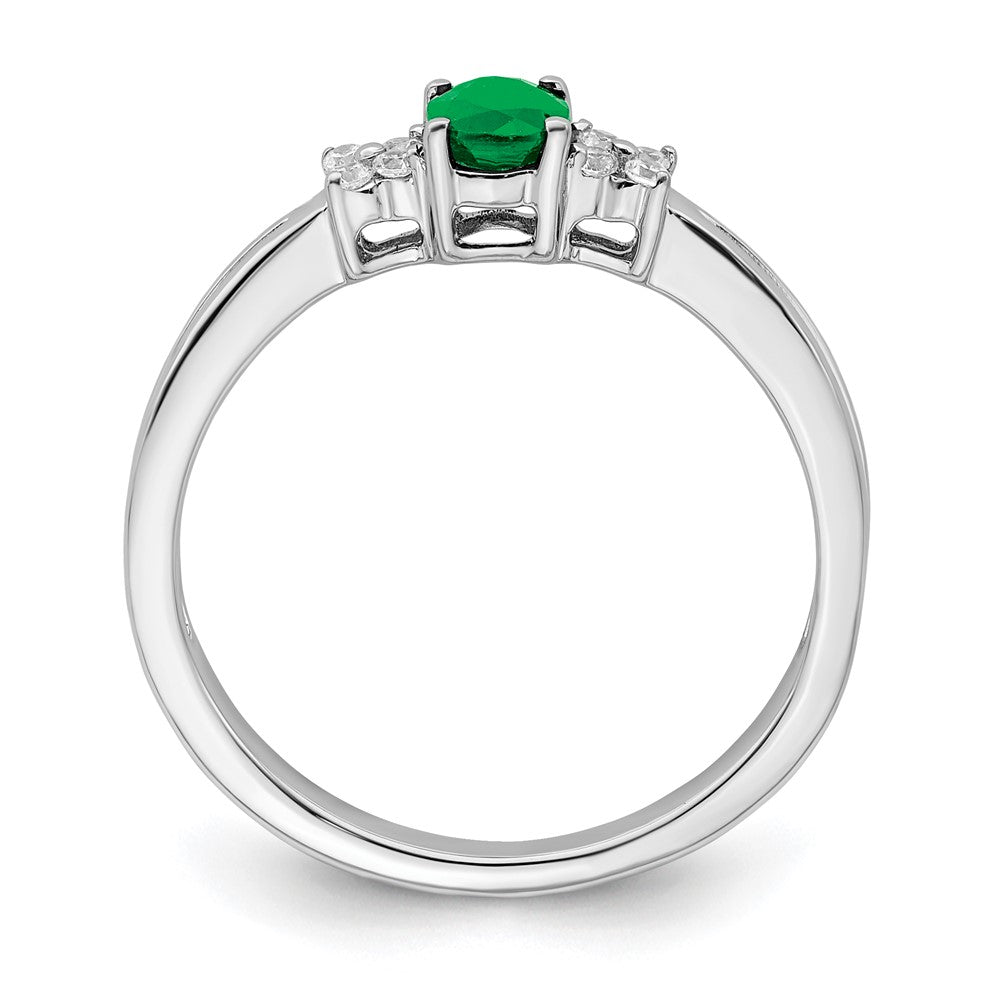 14K Weißgold Ring mit ovalem Smaragd und echten Diamanten