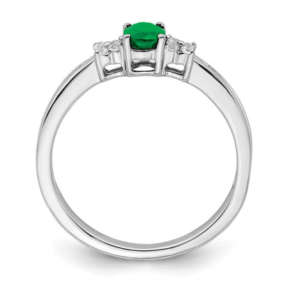 14K Weißgold Ring mit ovalem Smaragd und echten Diamanten