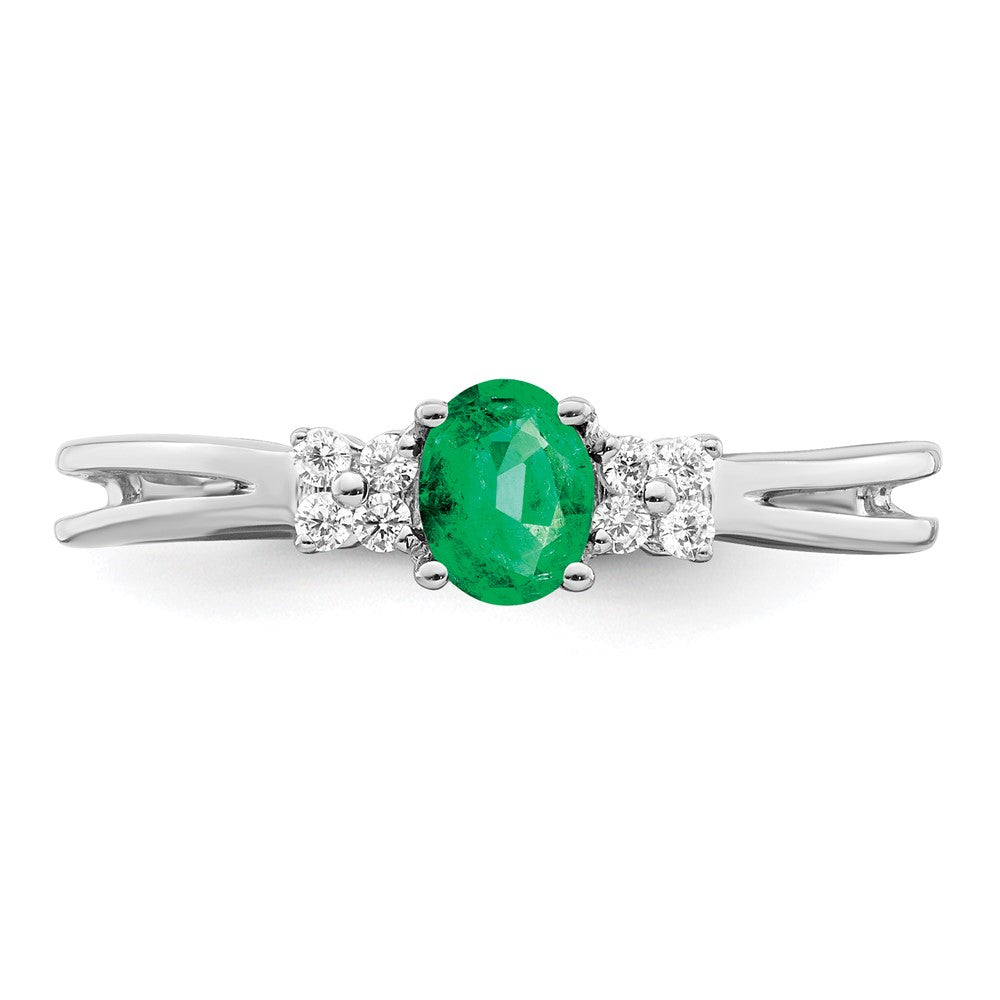 14K Weißgold Ring mit ovalem Smaragd und echten Diamanten