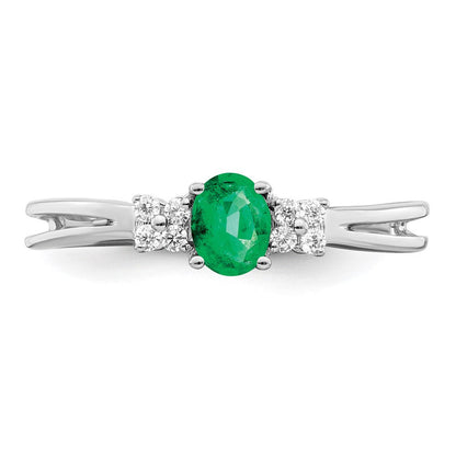 14K Weißgold Ring mit ovalem Smaragd und echten Diamanten