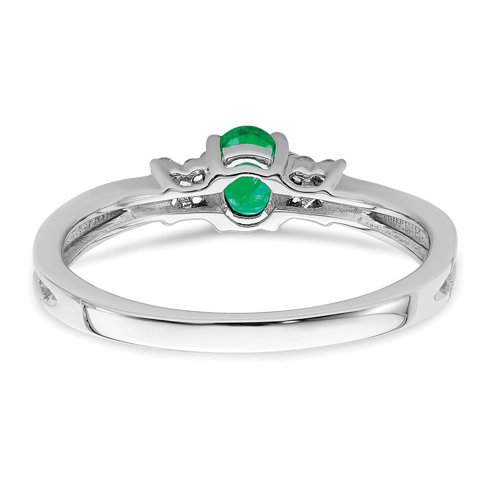 14K Weißgold Ring mit ovalem Smaragd und echten Diamanten