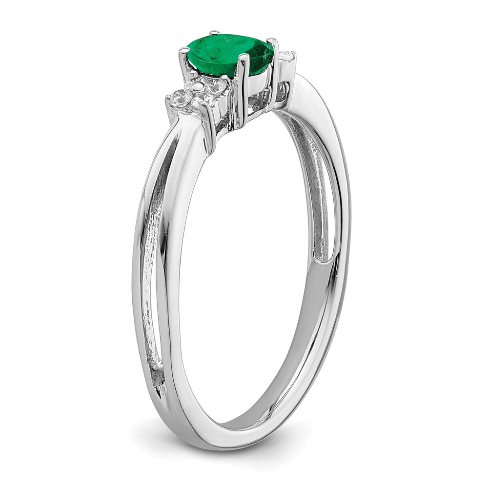 14K Weißgold Ring mit ovalem Smaragd und echten Diamanten