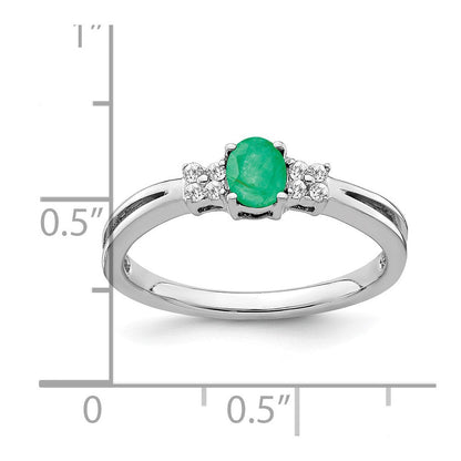 14K Weißgold Ring mit ovalem Smaragd und echten Diamanten