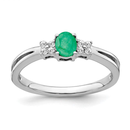 14K Weißgold Ring mit ovalem Smaragd und echten Diamanten