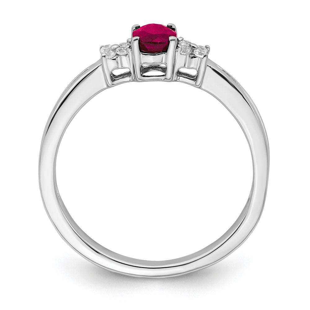 14K Weißgold Ring mit ovalem Rubin und echten Diamanten