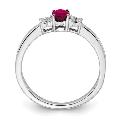 14K Weißgold Ring mit ovalem Rubin und echten Diamanten