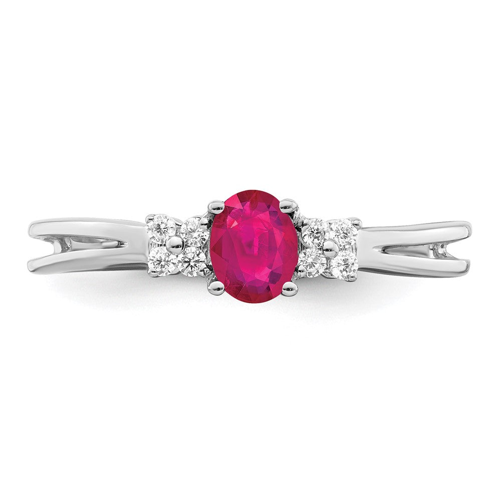 14K Weißgold Ring mit ovalem Rubin und echten Diamanten