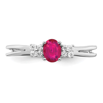 14K Weißgold Ring mit ovalem Rubin und echten Diamanten