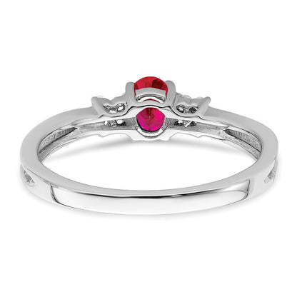 14K Weißgold Ring mit ovalem Rubin und echten Diamanten