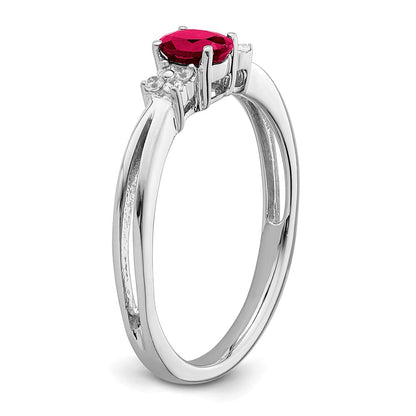 14K Weißgold Ring mit ovalem Rubin und echten Diamanten