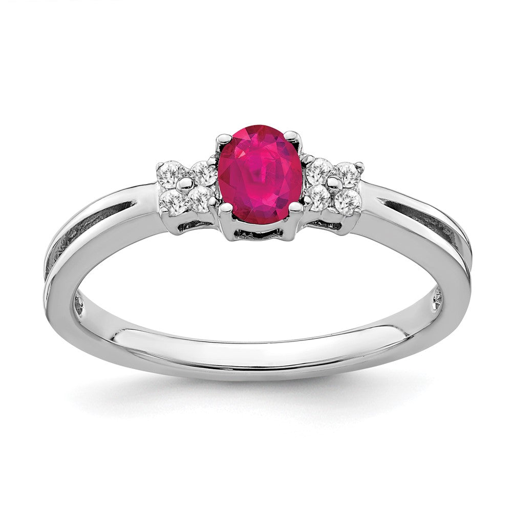 14K Weißgold Ring mit ovalem Rubin und echten Diamanten
