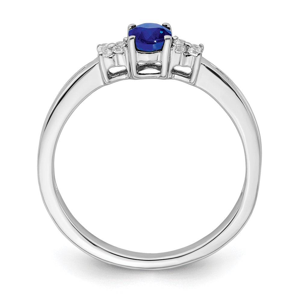 14K Weißgold Ring mit ovalem Saphir und echten Diamanten