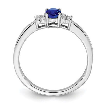 14K Weißgold Ring mit ovalem Saphir und echten Diamanten