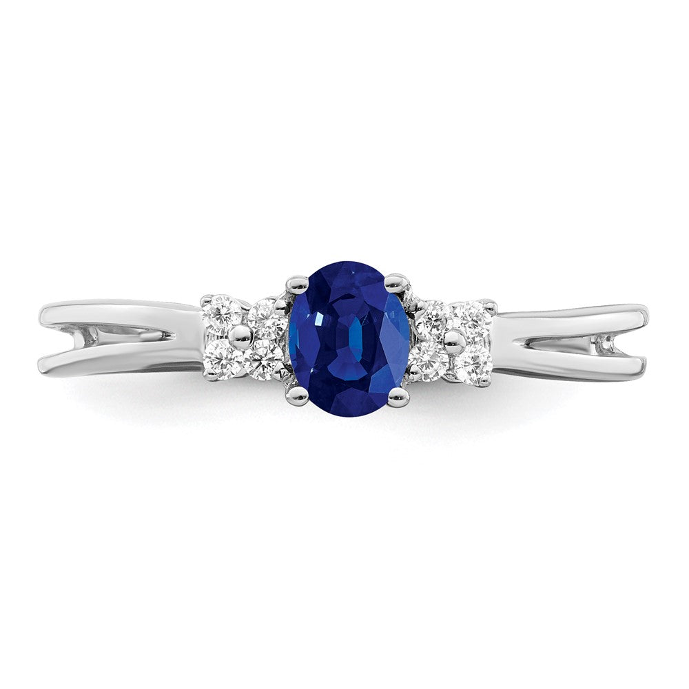 14K Weißgold Ring mit ovalem Saphir und echten Diamanten