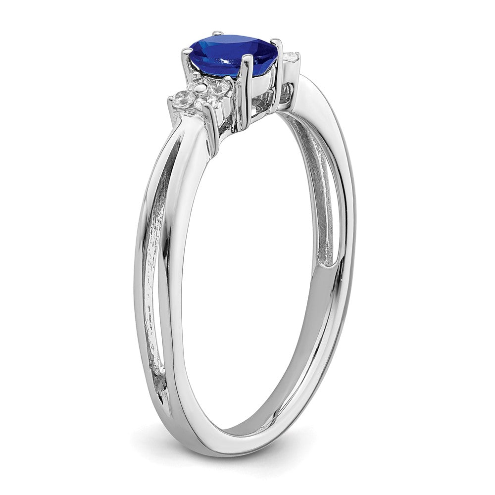 14K Weißgold Ring mit ovalem Saphir und echten Diamanten
